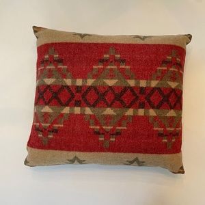 Wool throw pillow with down blend insert, red and taupe NWOT